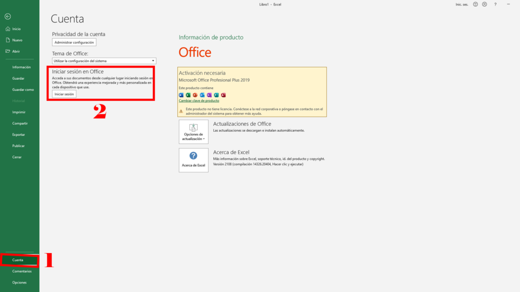 Inicio de sesión en Microsoft Office 
