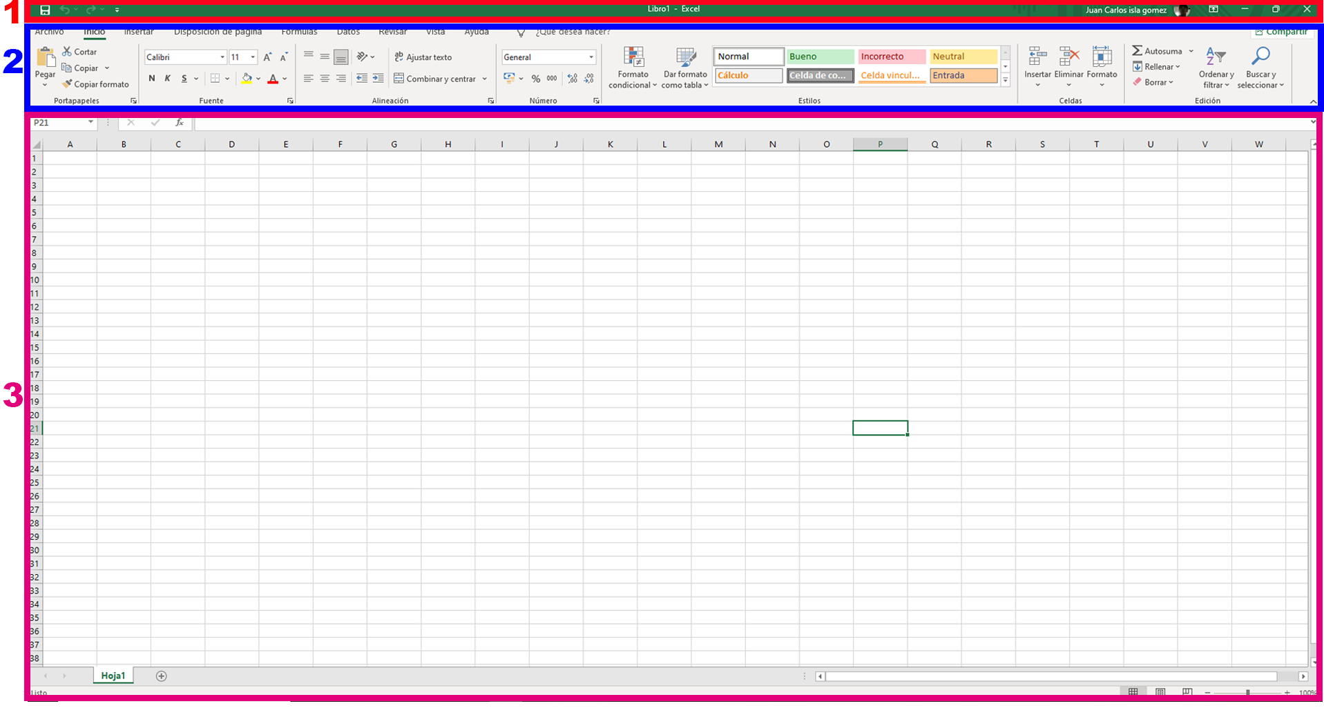 Interfaz de Excel 