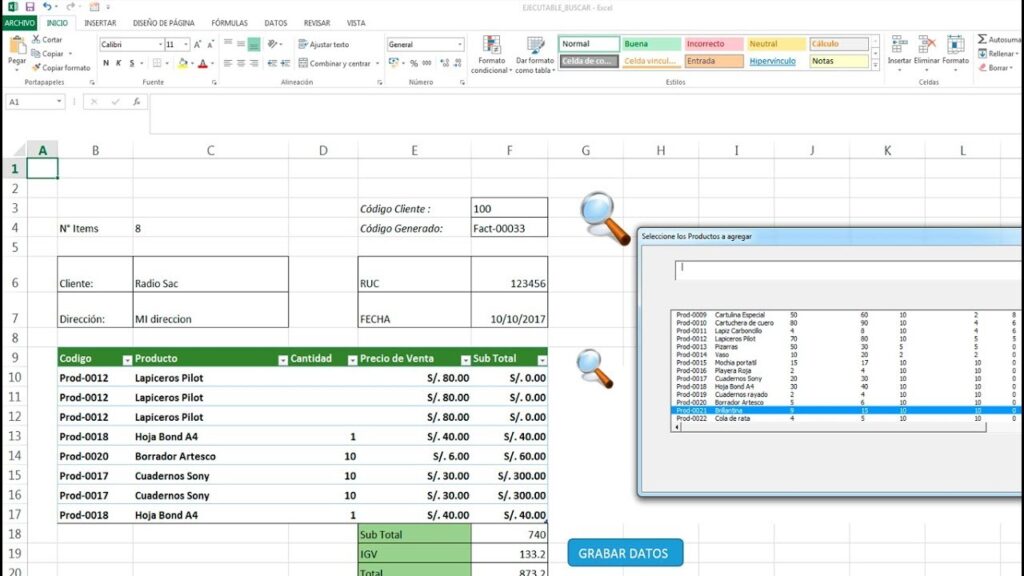 Sistema facturación en Excel