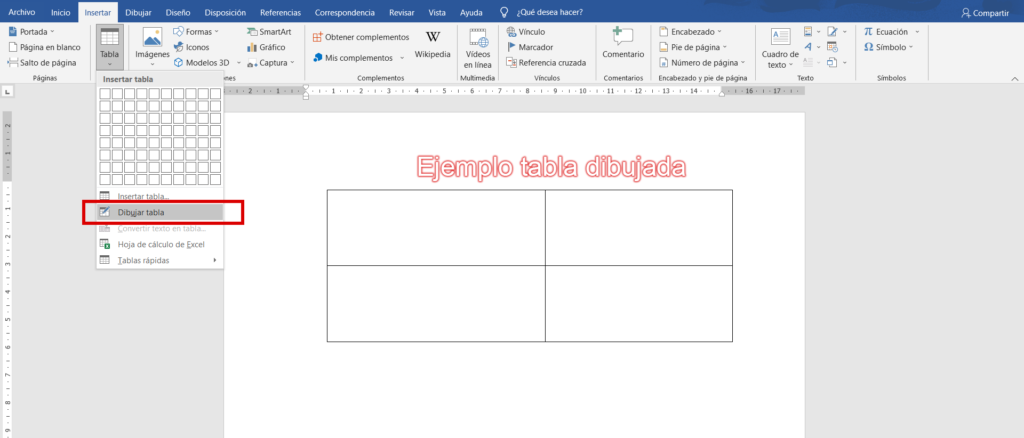 Ejemplo de dibujar una tabla