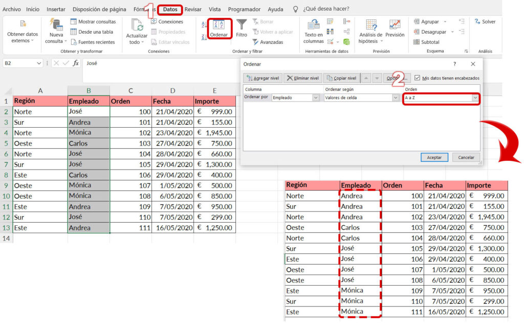Como ordenar datos en Excel