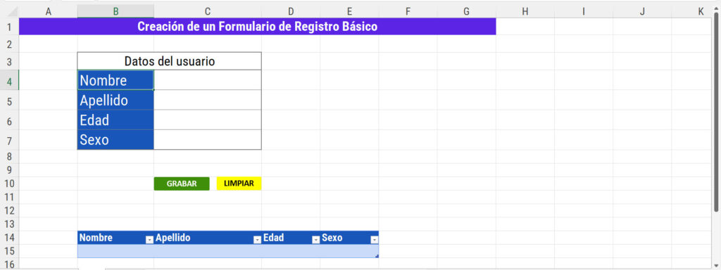 Creacion de un formulario de registro basico