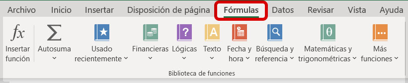 Formulas de funciones en Excel 
