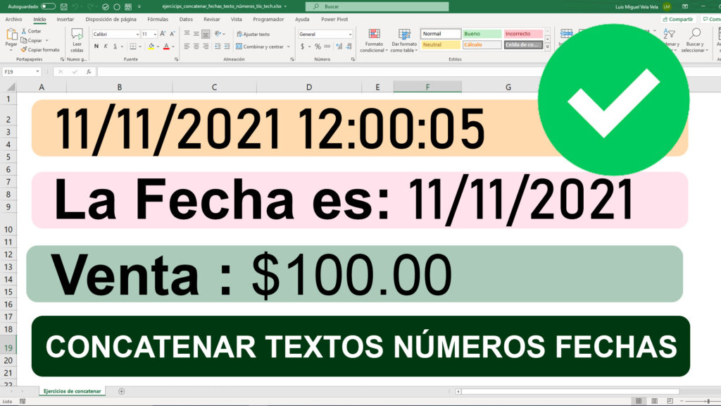 concatenar textos con fechas números