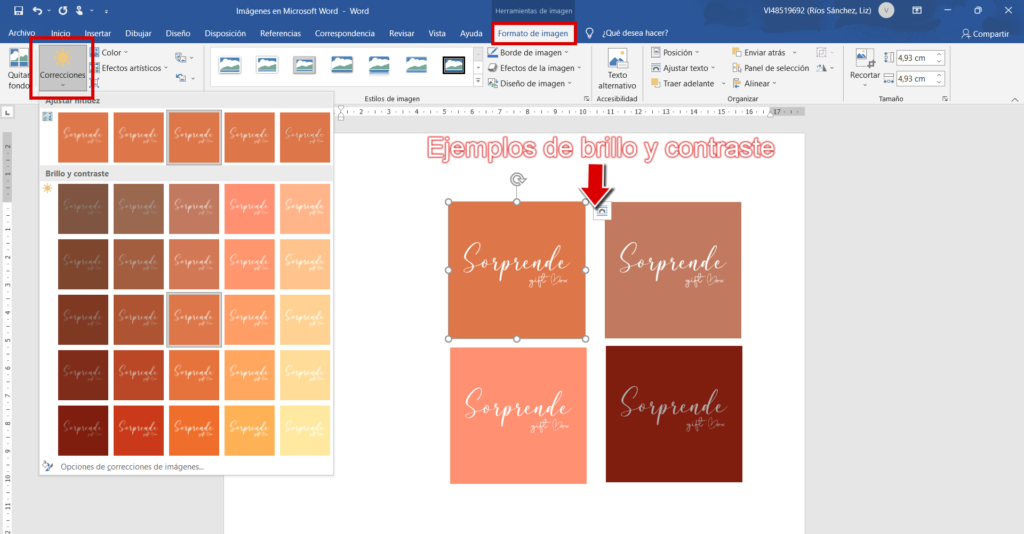 editar brillo de imágenes en Word