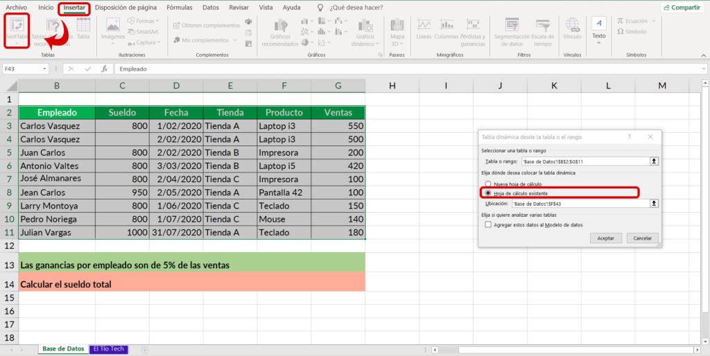 Campo calculado en Excel 