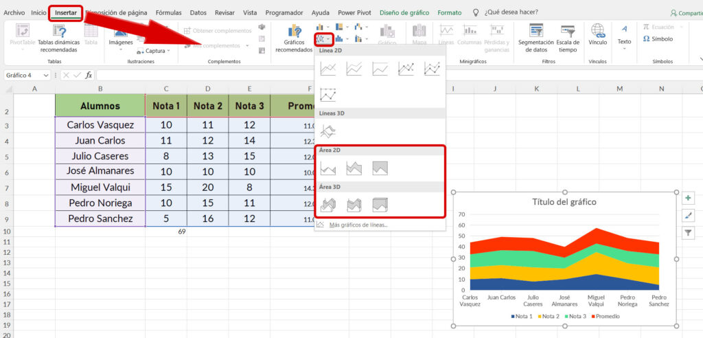 Creacion de un grafico con areas en Excel 