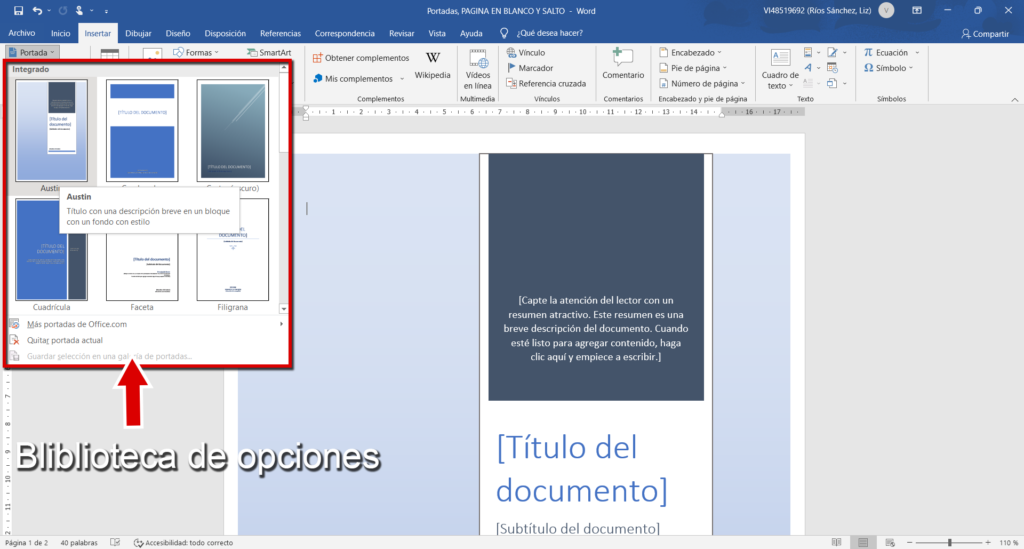 biblioteca de opciones