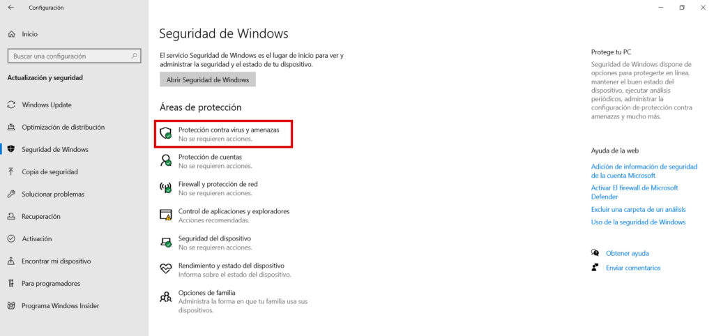 Desactivar antivirus Windows defender