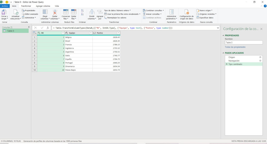 Importar datos desde una página web a Excel con Power Query