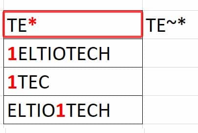 ejemplo de comodín virgulilla ~
ejemplos para saber Como usar comodines en Excel