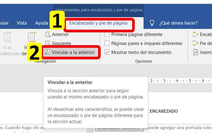 desvincular pie de página