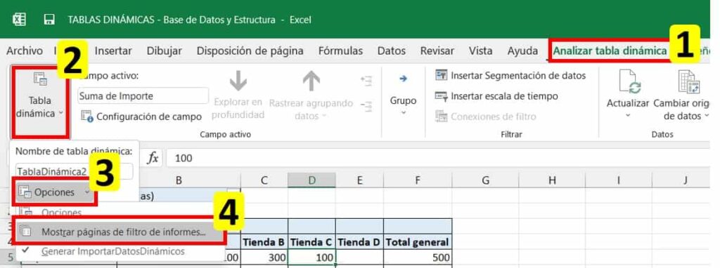 Te indicamos paso a paso la ubicación de la herramienta que nos brindará múltiples reportes de la tabla dinámica, es parte de las Tablas dinámicas en Excel Estructura