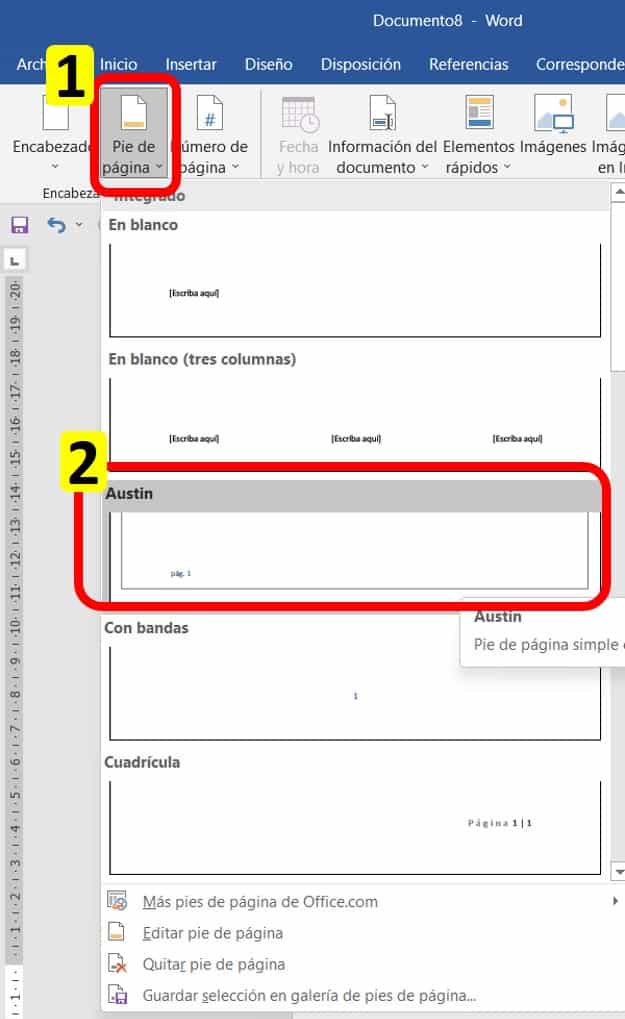 diseños para enumerar pie de página