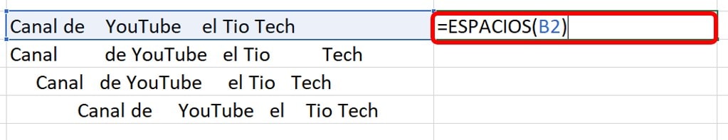 Te mostramos el uso de la función Espacios para Eliminar ESPACIOS entre palabras en Excel
