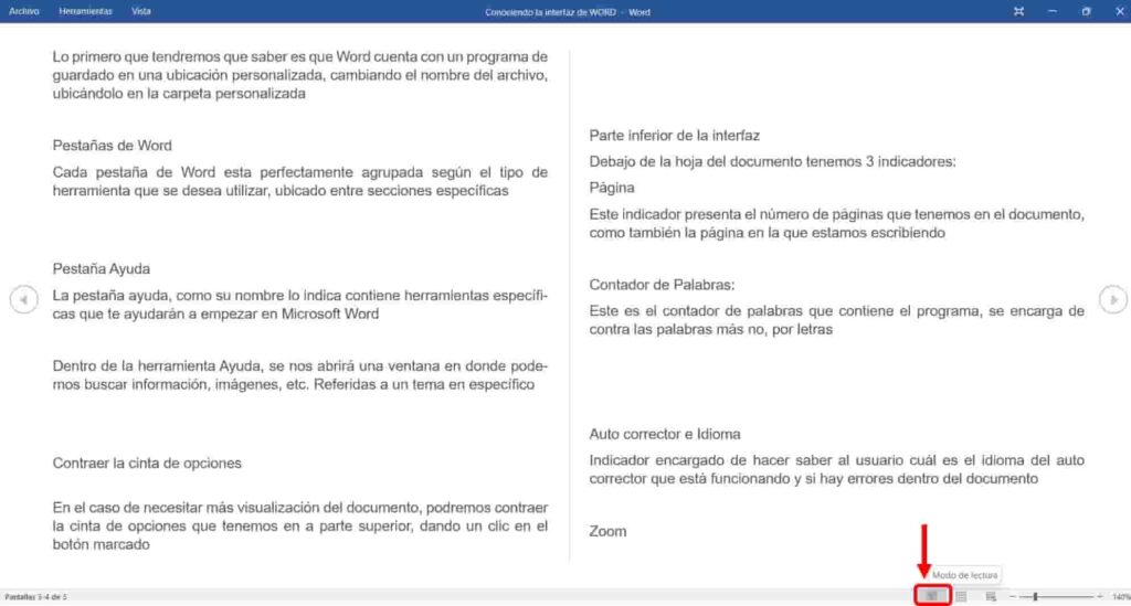 Modo lectura de Word