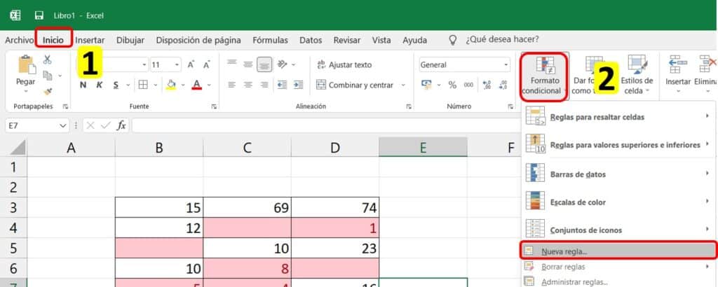 Guía para llegar a crear una neva regla para aplicar al formato creado anteriormente