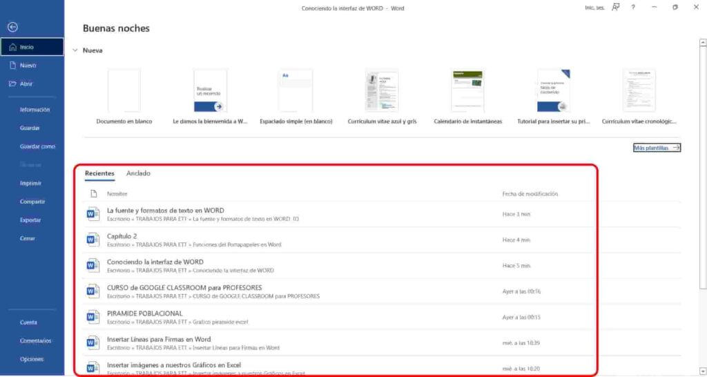 Documentos creados en Word