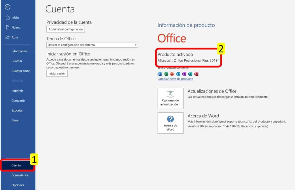 como saber la versión de Word