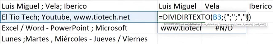 =ESPACIOS(DIVIDIRTEXTO(B2;{&rdquo;;&rdquo;;&rdquo;,&rdquo;})