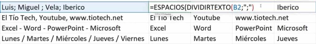 La funci&oacute;n Dividir Texto