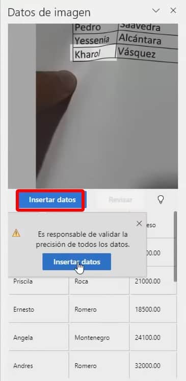 Una vez que hayamos corregido todos los errores de la tabla marcamos la opci&oacute;n &ldquo;Insertar datos&rdquo;