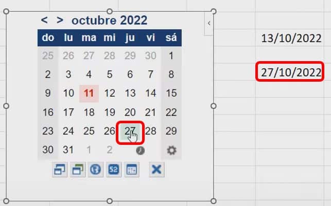 Usar este calendario flotante es muy sencillo solo debes seleccionar una celda y paso seguido una fecha en el calendario y se pondrá de manera automática