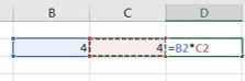 Para multiplicar las diferentes celdas en Excel escribimos la fórmula en la celda que deseamos el resultado (=) y seleccionamos la primera celda con el valor a multiplicar, añadimos el * y seleccionamos la segunda celda y damos ENTER para que nos de el resultado tal como se muestra en la siguiente imagen