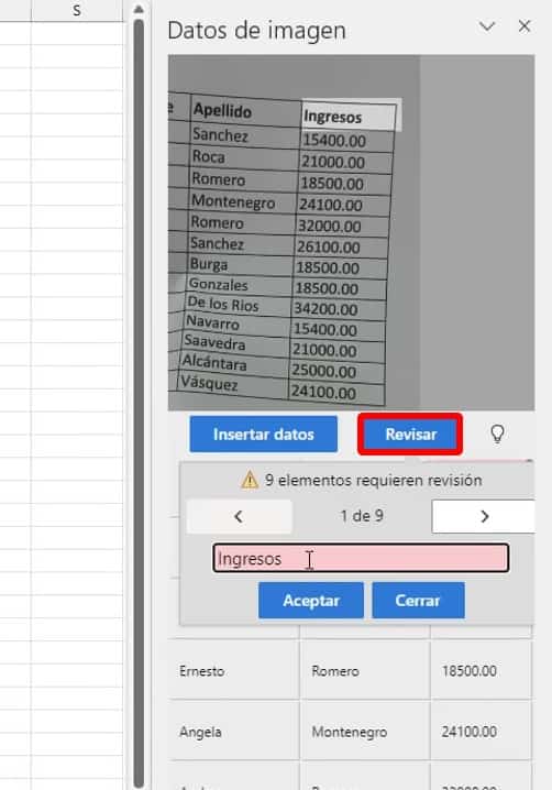 Damos un clic en &ldquo;Revisar&rdquo; la opci&oacute;n marcada para poder corregir esos errores, ah&iacute; simplemente editamos los valores y datos que no son correctos uno a uno