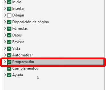 activar pestaña programador