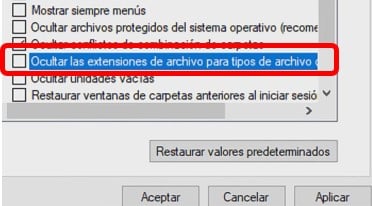 Ocultar extensiones