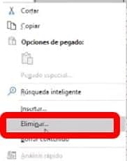 opción eliminar
