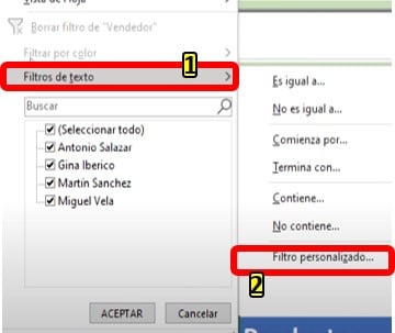 filtros del buscador de cuadro de texto