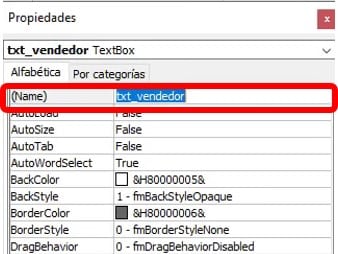 nombre del cuadro de texto