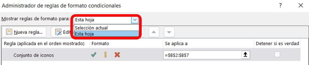 selección de hoja actual de Excel