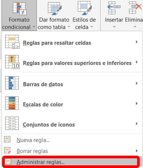 Administrar reglas de las listas Excel
