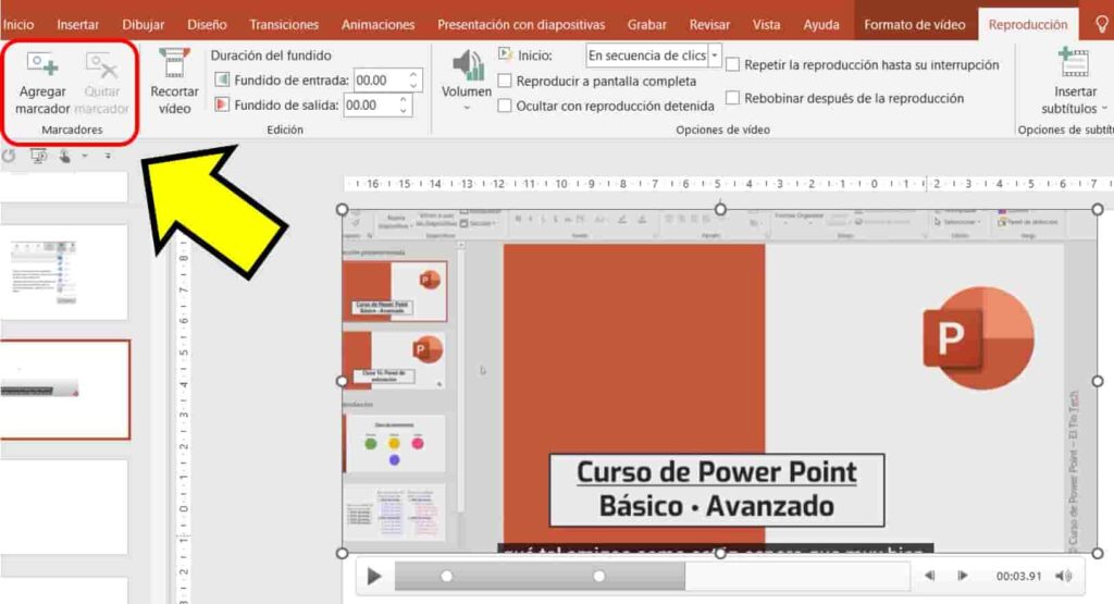 Agregar marcadores en PowerPoint