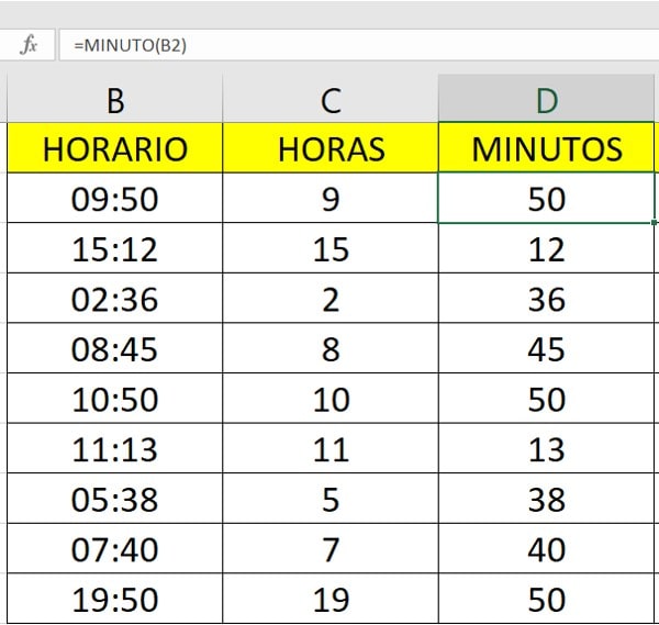minutos en Excel