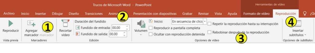 pesta&ntilde;a de reproducci&oacute;n de PowerPoint