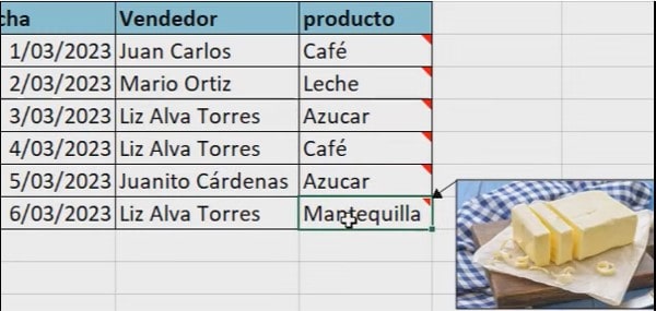 Resultado de las im&aacute;genes en los comentarios de Excel