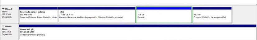 resultado de las particiones de disco duro