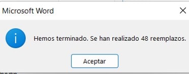 reemplazos de espacio en blanco realizados por Word
