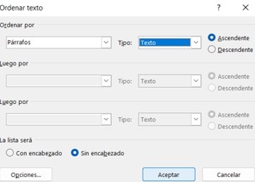 cuadro para ordenar texto