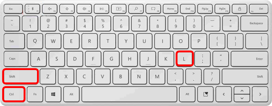 Combinación de teclas CTRL+SHIFT+L