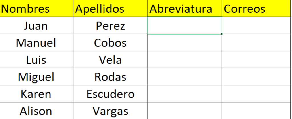 Tabla de datos Excel