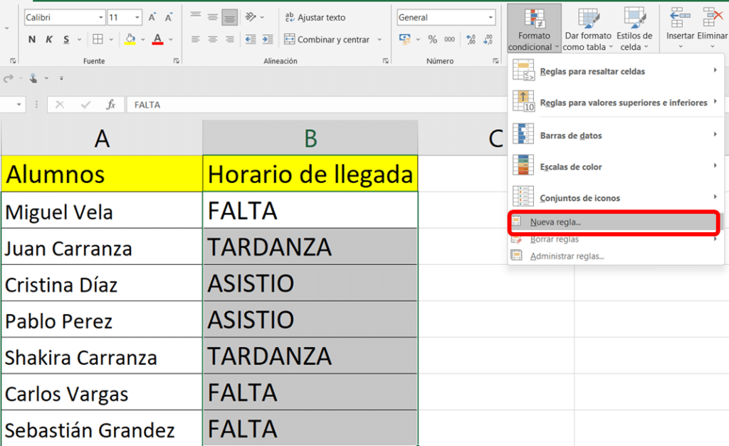 crear formato condicional Excel
