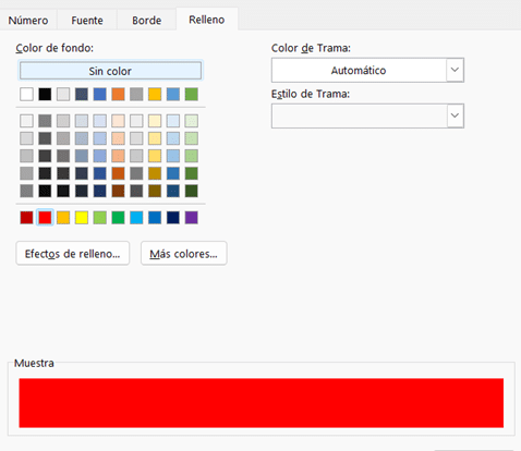 Formato de color para celdas