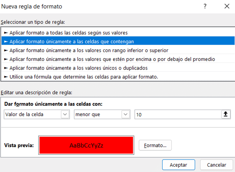 valores menores a 10
