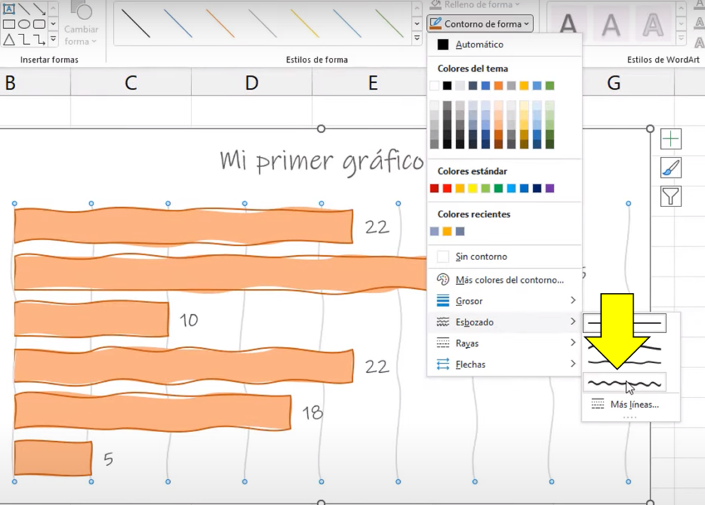 gráficos dibujados en Excel,