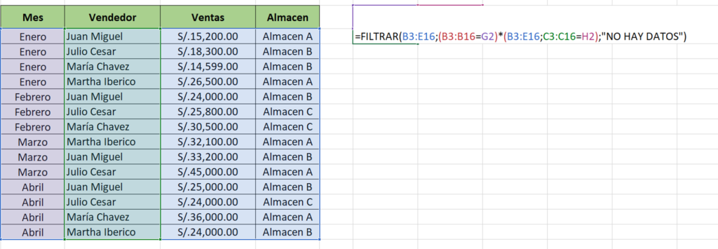 Funci&oacute;n filtrar Excel varios criterios